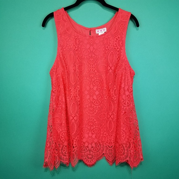 Trixxi Tops - Trixxi Coral Lace Overlay Top